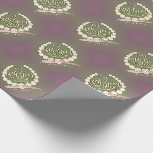 12e Jubileum Pearls en Plum Moss Cadeaupapier (Hoek)