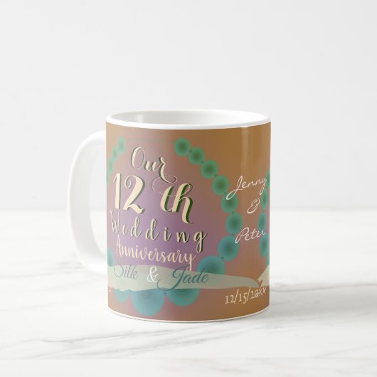 12e Jubileum  Zijde en koffie Mok (Voorkant links)