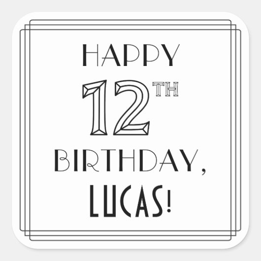 12E MAANDAG, Art Deco Style, aangepaste naam Vierkante Sticker (Voorkant)