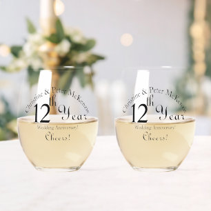 12e Silk-Wedding Jubileum Handtekening Wijnglas Zonder Voet