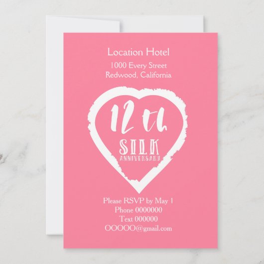 12e trouwdag zijde traditionele zijde kaart (Achterkant)