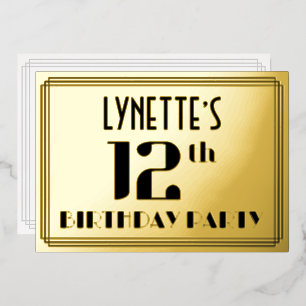 12e verjaardag: Art Deco Kijk "12" en naam Folie Uitnodiging