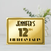 12e verjaardag — Art Deco Style "12" en naam Folie Uitnodiging (Staand Voorkant)