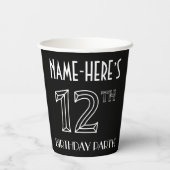 12e verjaardag: Art Deco Style + aangepaste naam Papieren Bekers (Achterkant)