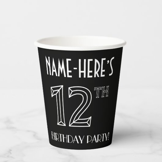 12e verjaardag: Art Deco Style + aangepaste naam Papieren Bekers (Voorkant)