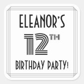 12e verjaardag: Art Deco Style + aangepaste naam Vierkante Sticker (Voorkant)