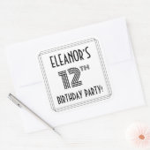 12e verjaardag: Art Deco Style + aangepaste naam Vierkante Sticker (Envelop)