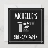 12e verjaardag: Art Deco Style met aangepaste naam Kaart (Voorkant)