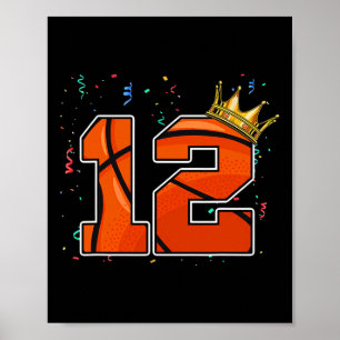12e verjaardag Basketball Big Number 12 jaar oude Poster