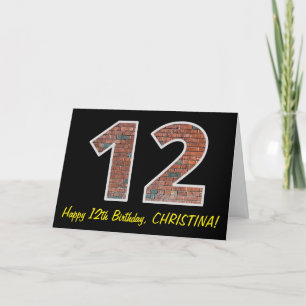12e verjaardag - Brick Wall patroon "12" met naam Kaart