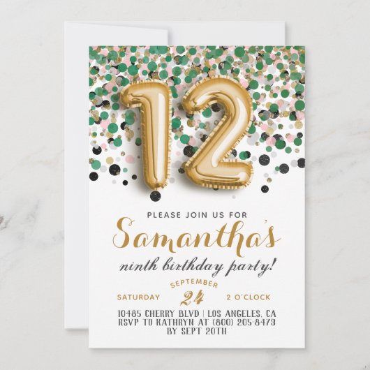 12e verjaardag Confetti Invitation Kaart (Voorkant)