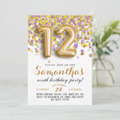 12e verjaardag Confetti Invitation Kaart (Staand voorkant)