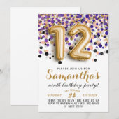 12e verjaardag Confetti Invitation Kaart (Voorkant / Achterkant)