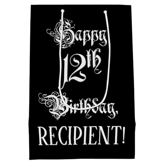 12e verjaardag: Fancy, elegant script + aangepaste Medium Cadeauzakje (Achterkant)