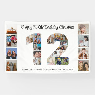 12e verjaardag feest nummer 12 foto collage spandoek