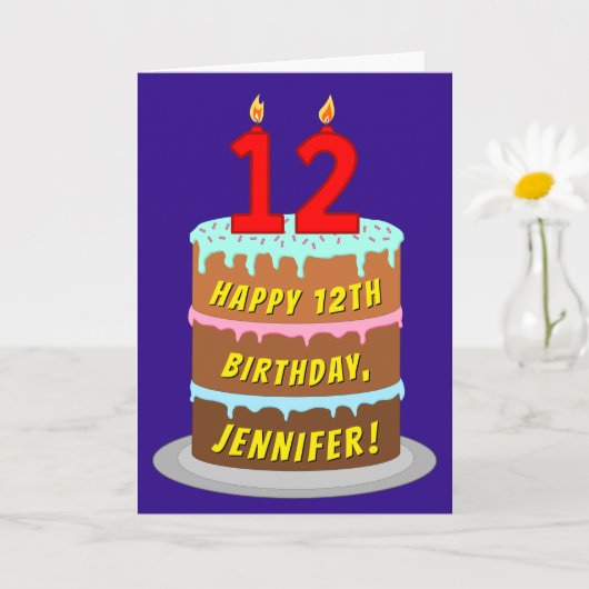 12e verjaardag: Fun Cake and Candles + Custom Name Kaart (Kleine Plant)