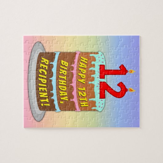 12e verjaardag: Fun Cake and Candles + Custom Name Legpuzzel (Horizontaal)