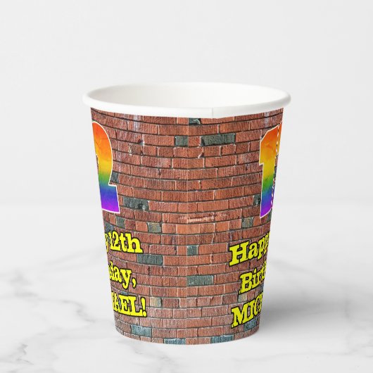 12e verjaardag: Fun Graffiti-geïnspireerde regenbo Papieren Bekers (Rechts)