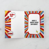 12e verjaardag Jongen Superheld Comic Theme Kaart (Binnen)
