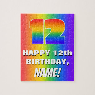 12e verjaardag: kleurrijk, vun regenboogpatroon #  legpuzzel