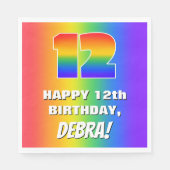 12e verjaardag: kleurrijk, vun regenboogpatroon #  servet (Voorkant)