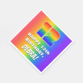 12e verjaardag: kleurrijk, vun regenboogpatroon #  servet (Hoek)