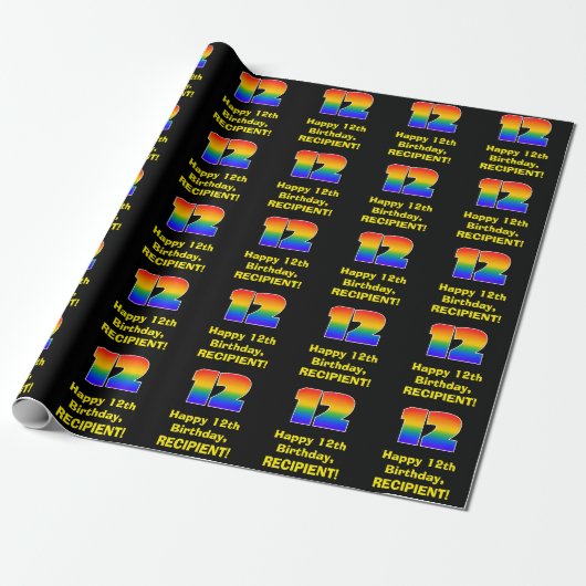 12e verjaardag: Leuke, kleurrijke regenboog geïnsp Cadeaupapier (Uitgerold)