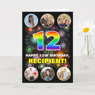 12e verjaardag: Leuke regenboog #, aangepaste naam Kaart