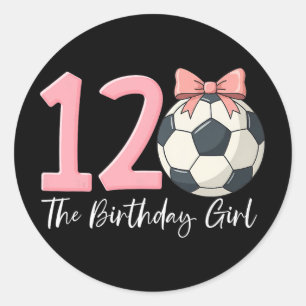 12e verjaardag meisje voetbal Ll Coquette Roze 12  Ronde Sticker