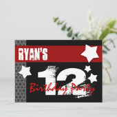 12e verjaardag Modern voor hem rood wit W03b Kaart (Staand voorkant)