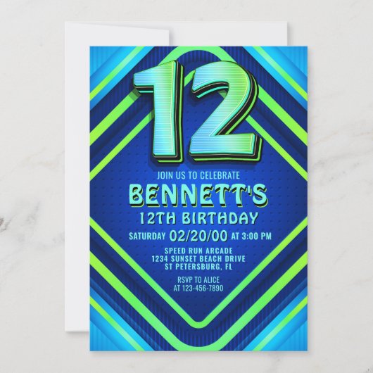 12e verjaardag Neon uitnodiging (Voorkant)