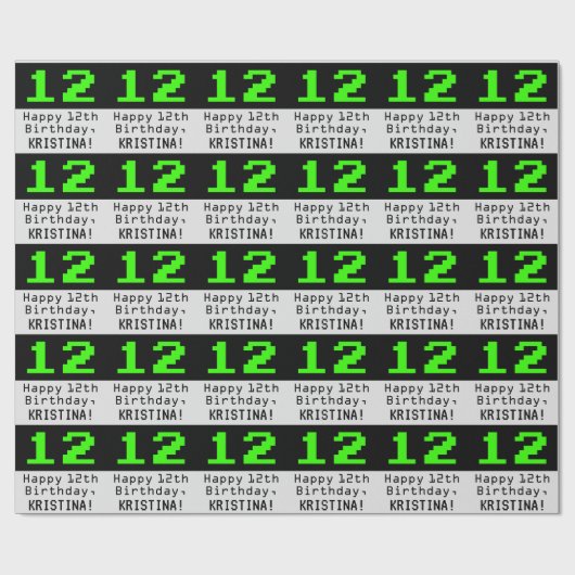 12e verjaardag - Nerdy / Geeky Style "12" en naam Cadeaupapier (Vlak)