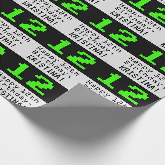 12e verjaardag - Nerdy / Geeky Style "12" en naam Cadeaupapier (Hoek)