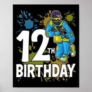 12e Verjaardag Party Paintll Speler Gamer 12 jaar Poster