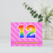 12e verjaardag: Pink Stripes & Hearts, Rainbow 12 Briefkaart (Staand voorkant)