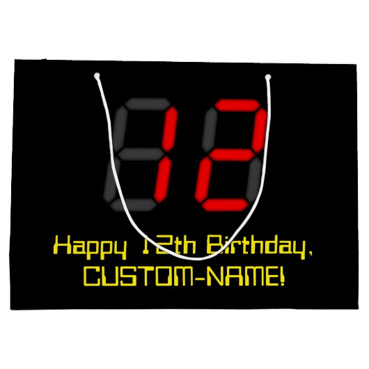 12e verjaardag: Red Digital Clock Style "12" + naa Groot Cadeauzakje (Achterkant)