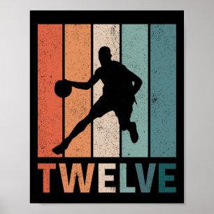 12e verjaardag Retro basketbal liefhebbers 12 jaar Poster