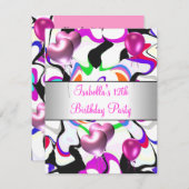 12e verjaardag Roze Abstracte zilveren ballonnen Kaart (Voorkant / Achterkant)