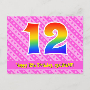 12e verjaardag: Roze strepen & harten, Regenboog 1 Briefkaart