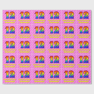 12e verjaardag: Roze strips en harten, regenboognr Cadeaupapier