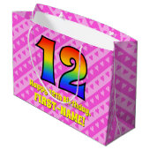 12e verjaardag: roze strips & harten, regenboognr. groot cadeauzakje (Achterkant Gekanteld)