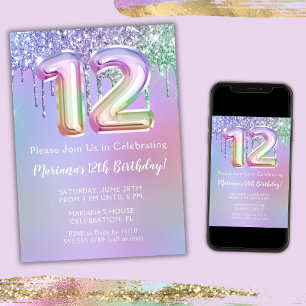 12e verjaardag Uitnodiging Paarse roze glitter