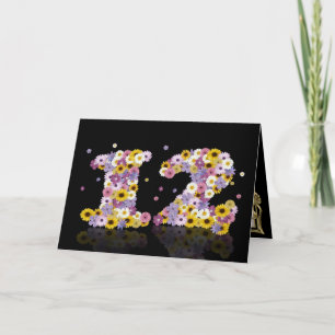 12e verjaardagskaart met bloemen letters kaart