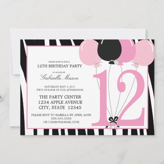 12ème invitation de fête d'anniversaire 5x7 (Devant)