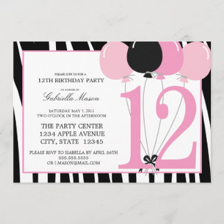 12ème invitation de fête d'anniversaire 5x7