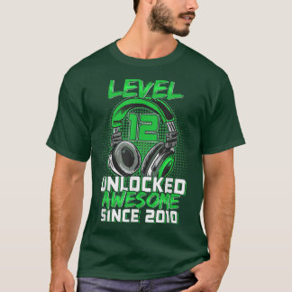12th Birthday Boy Level 12 Unlocked Awesome 2010 V T-shirt