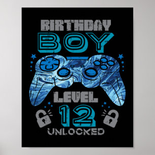12th Birthday Gamer Level 12 ontgrendelde videogam Poster