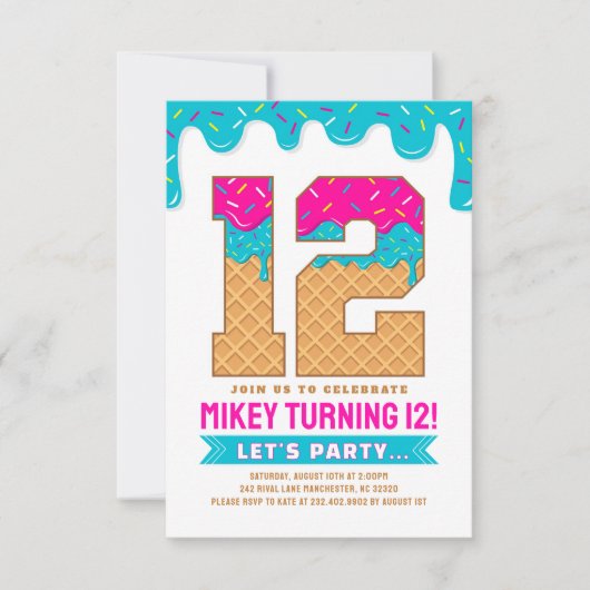 12th Birthday Ice Cream Drip Invitation (Devant)