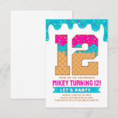 12th Birthday Ice Cream Drip Invitation (Devant / Derrière)