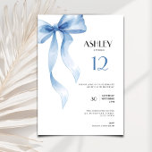 12th Birthday Invitation Blue Bow for Girls Kaart